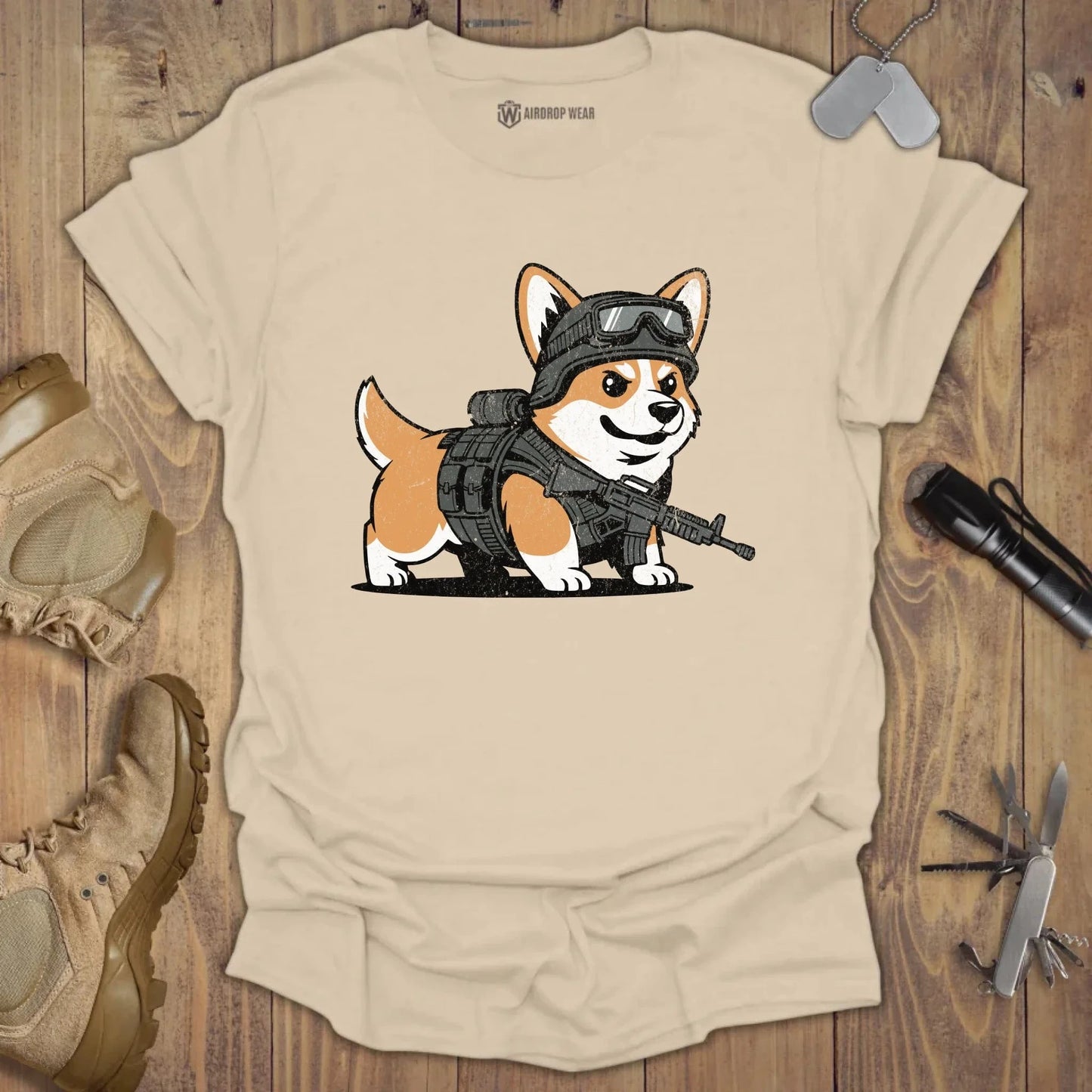 Special Ops Corgi T-shirt Sand