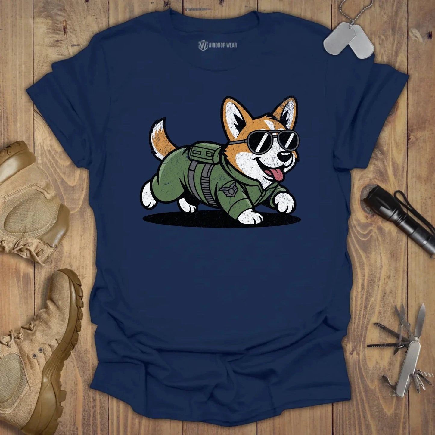 Fighter Pilot Corgi T-shirt Navy