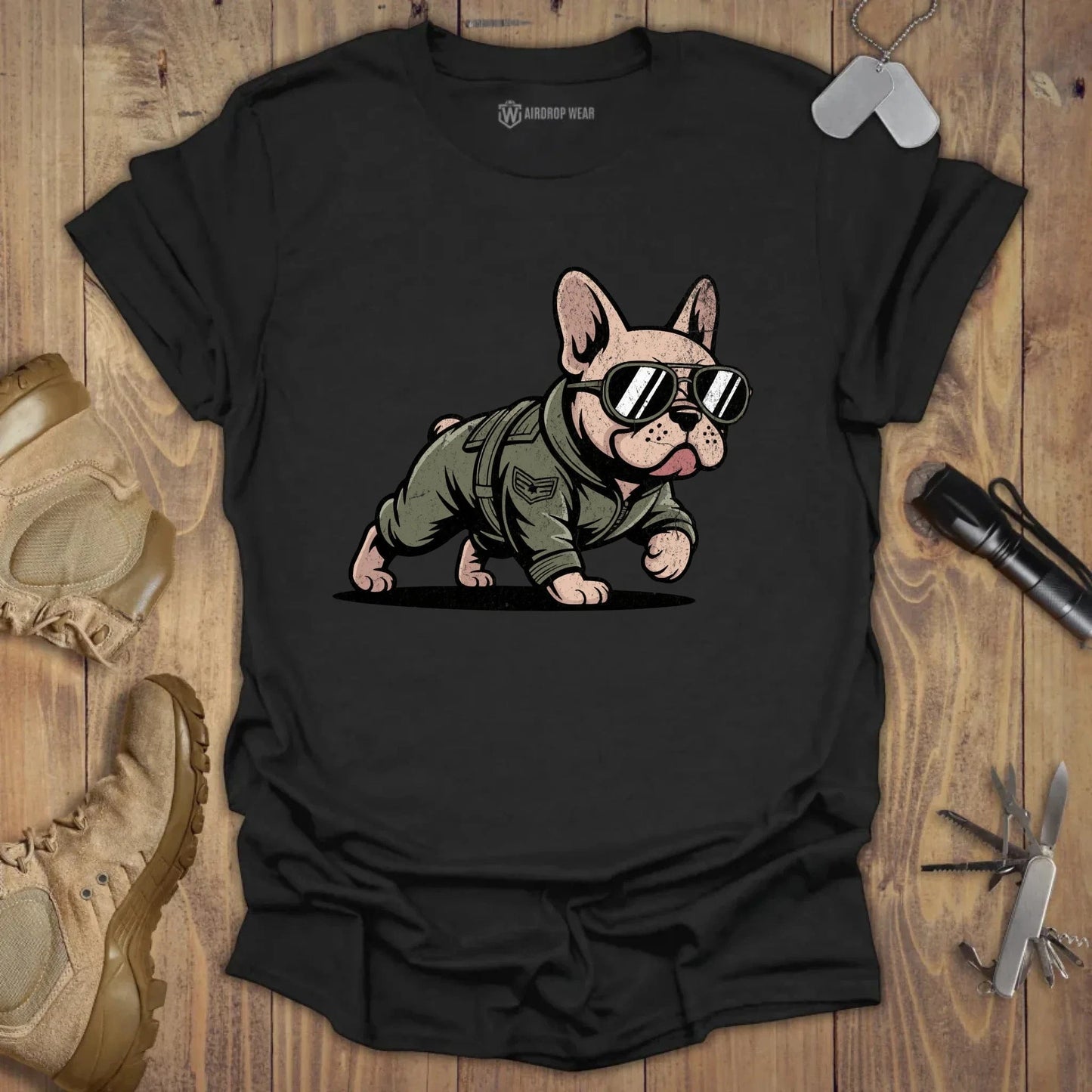 Fighter Pilot Frenchie T-shirt Black