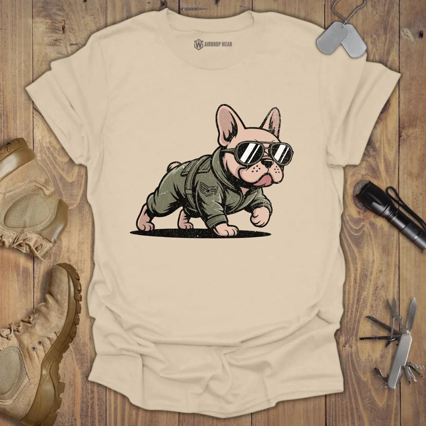 Fighter Pilot Frenchie T-shirt Sand