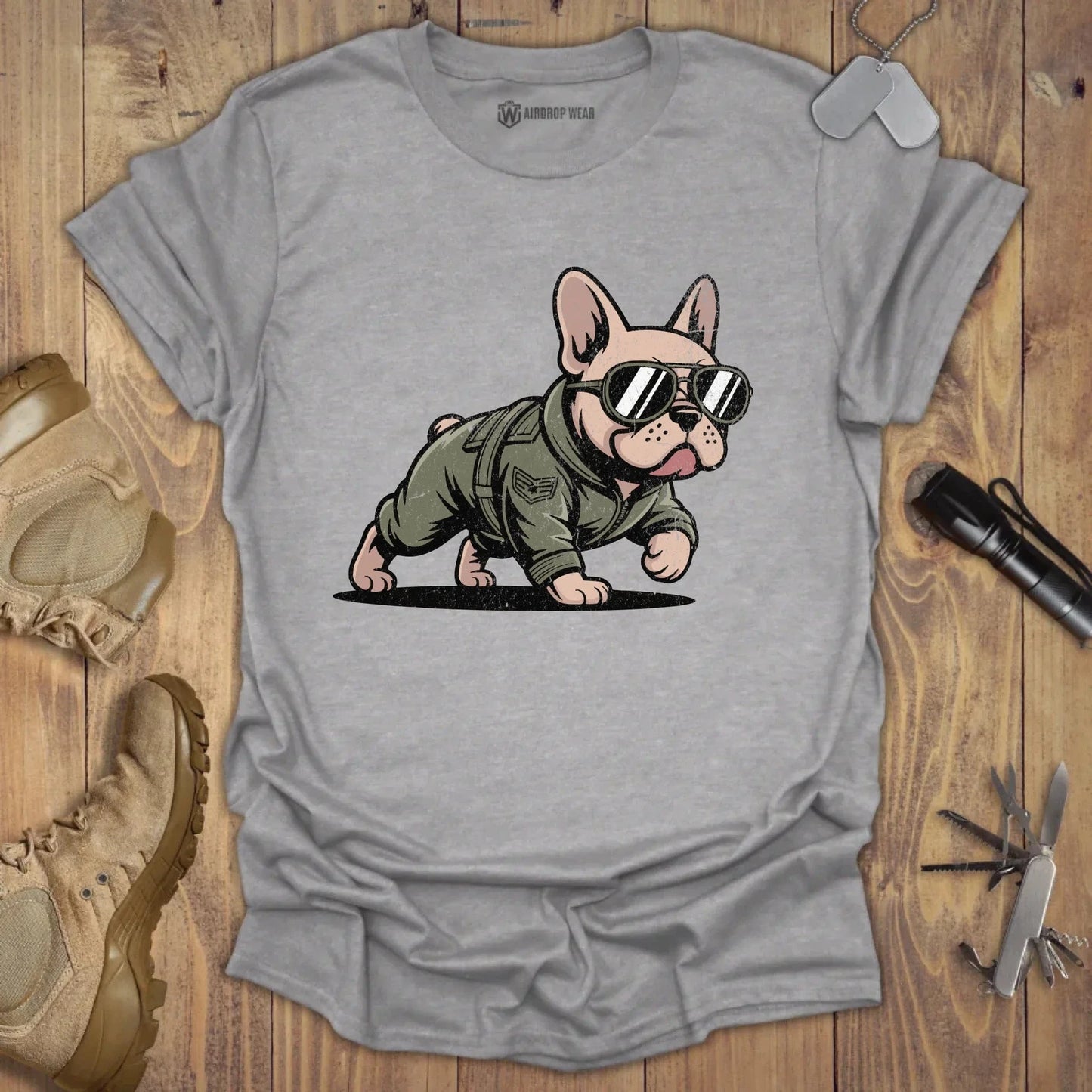 Fighter Pilot Frenchie T-shirt Sport Grey