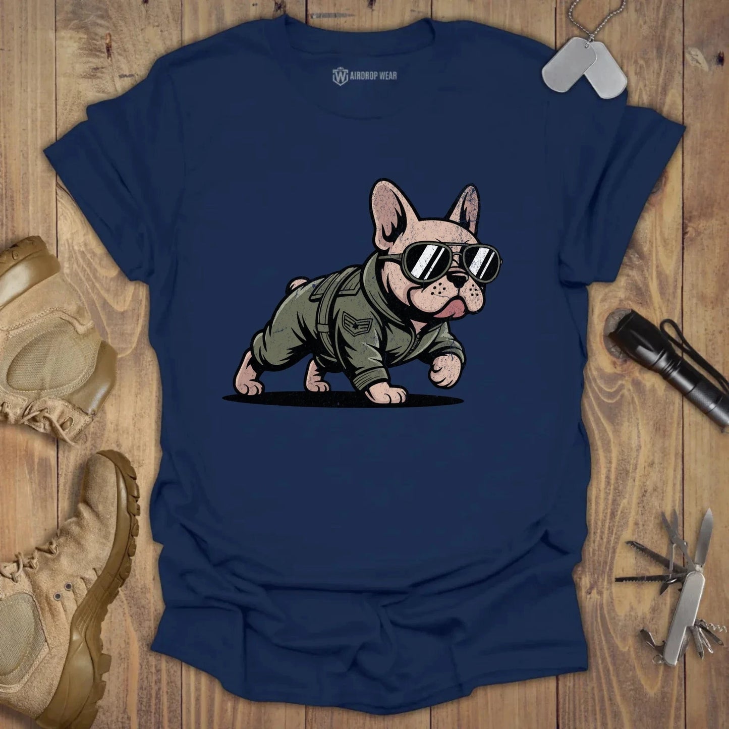Fighter Pilot Frenchie T-shirt Navy