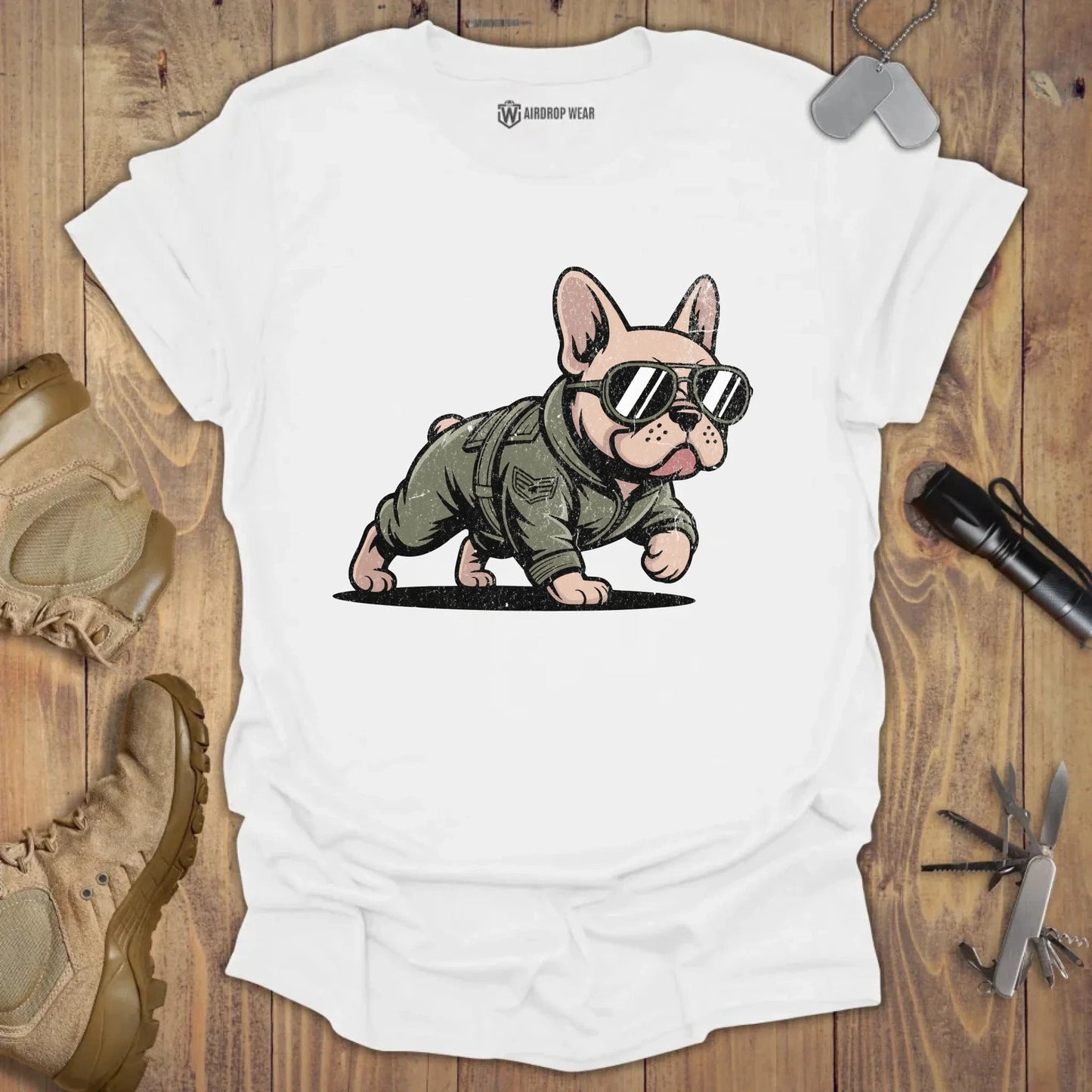 Fighter Pilot Frenchie T-shirt White