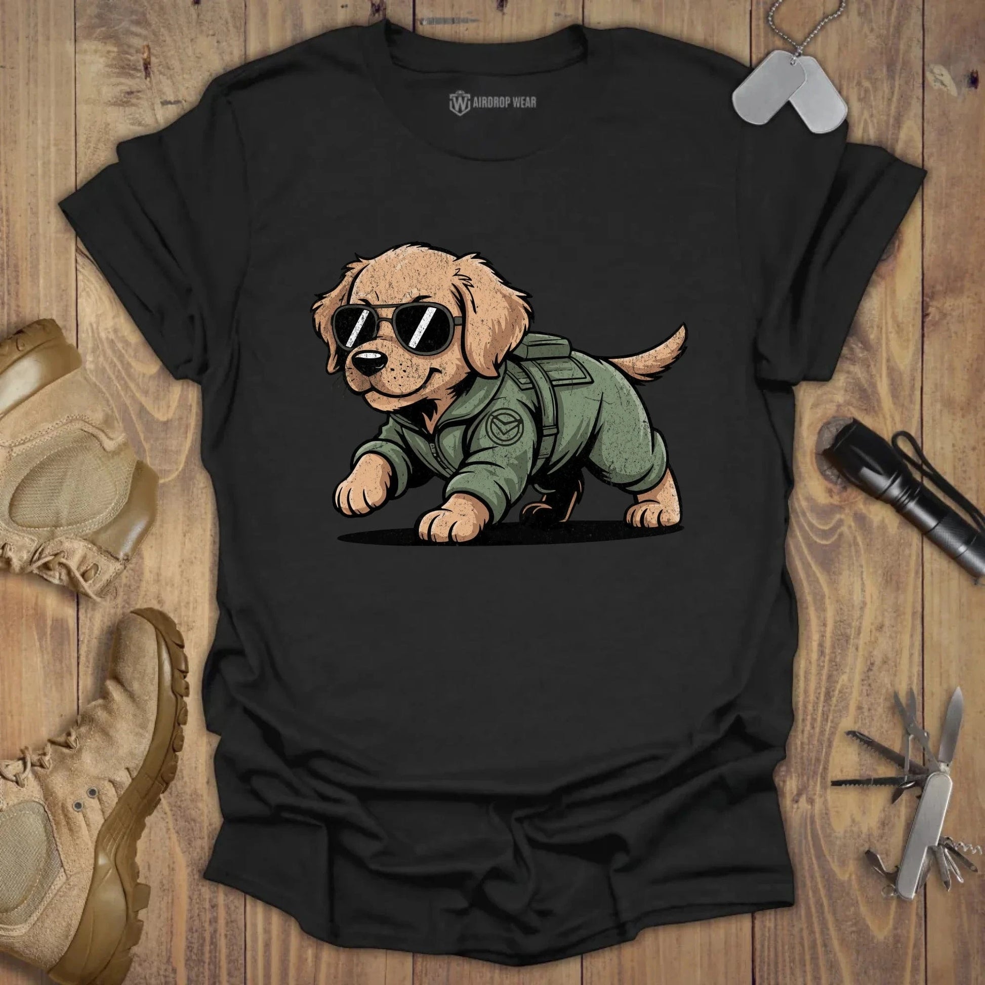 Fighter Pilot Golden Pup T-shirt Black