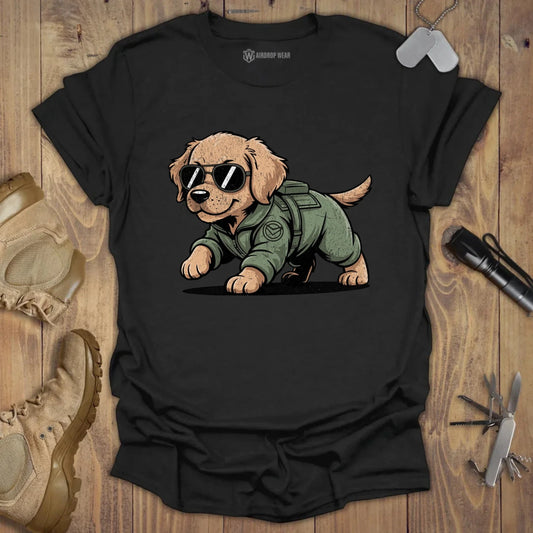 Fighter Pilot Golden Pup T-shirt Black