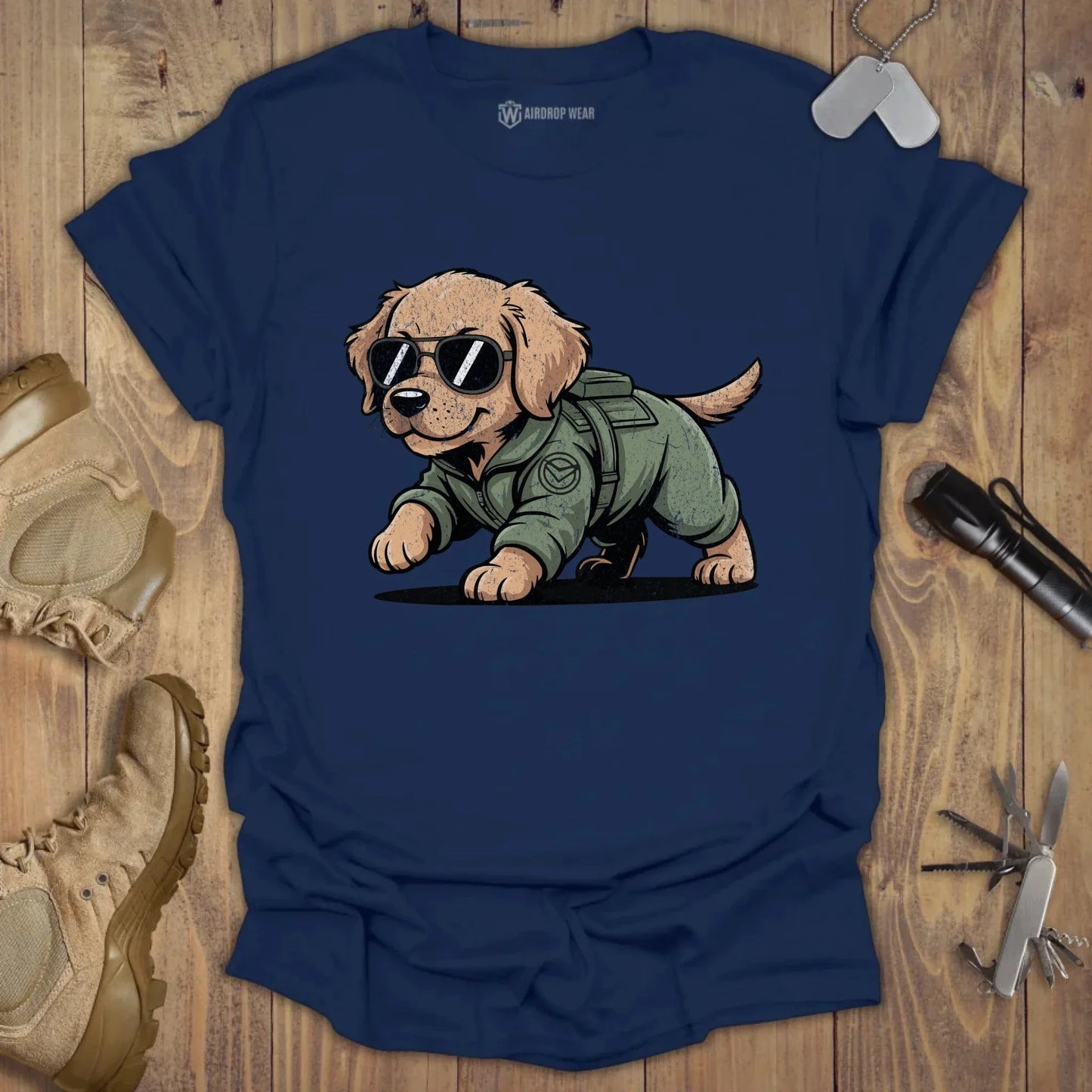 Fighter Pilot Golden Pup T-shirt Navy
