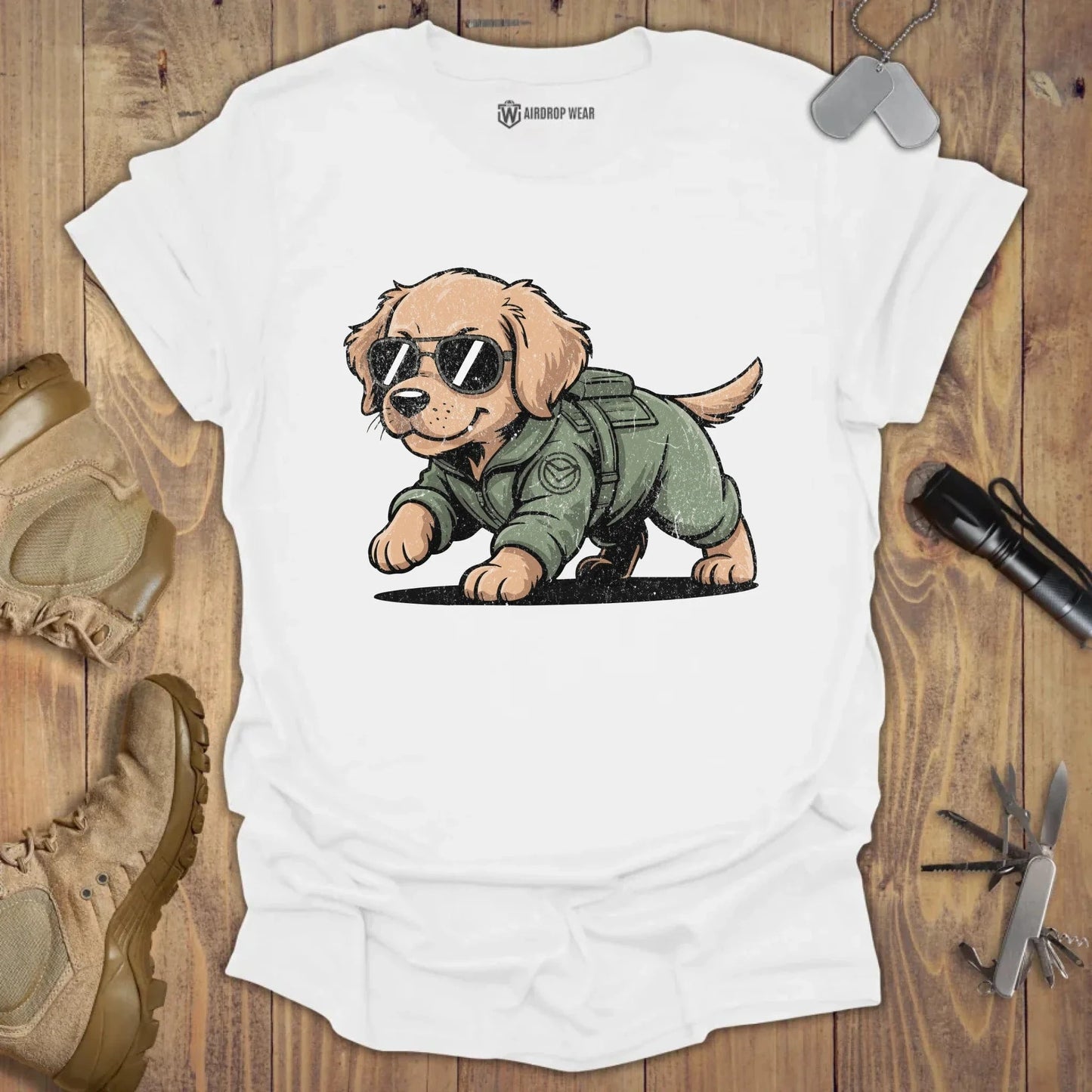 Fighter Pilot Golden Pup T-shirt White