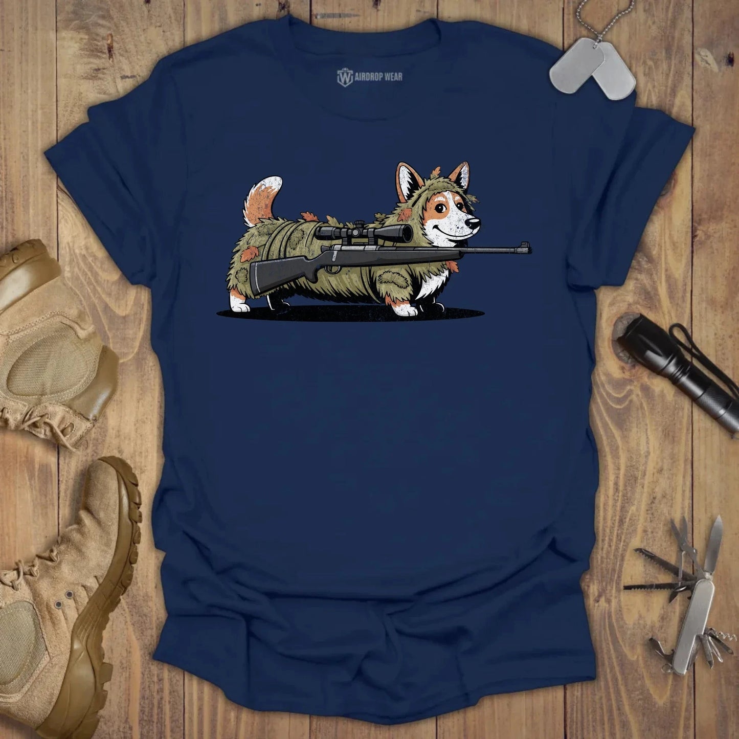 Sniper Corgi T-shirt Navy