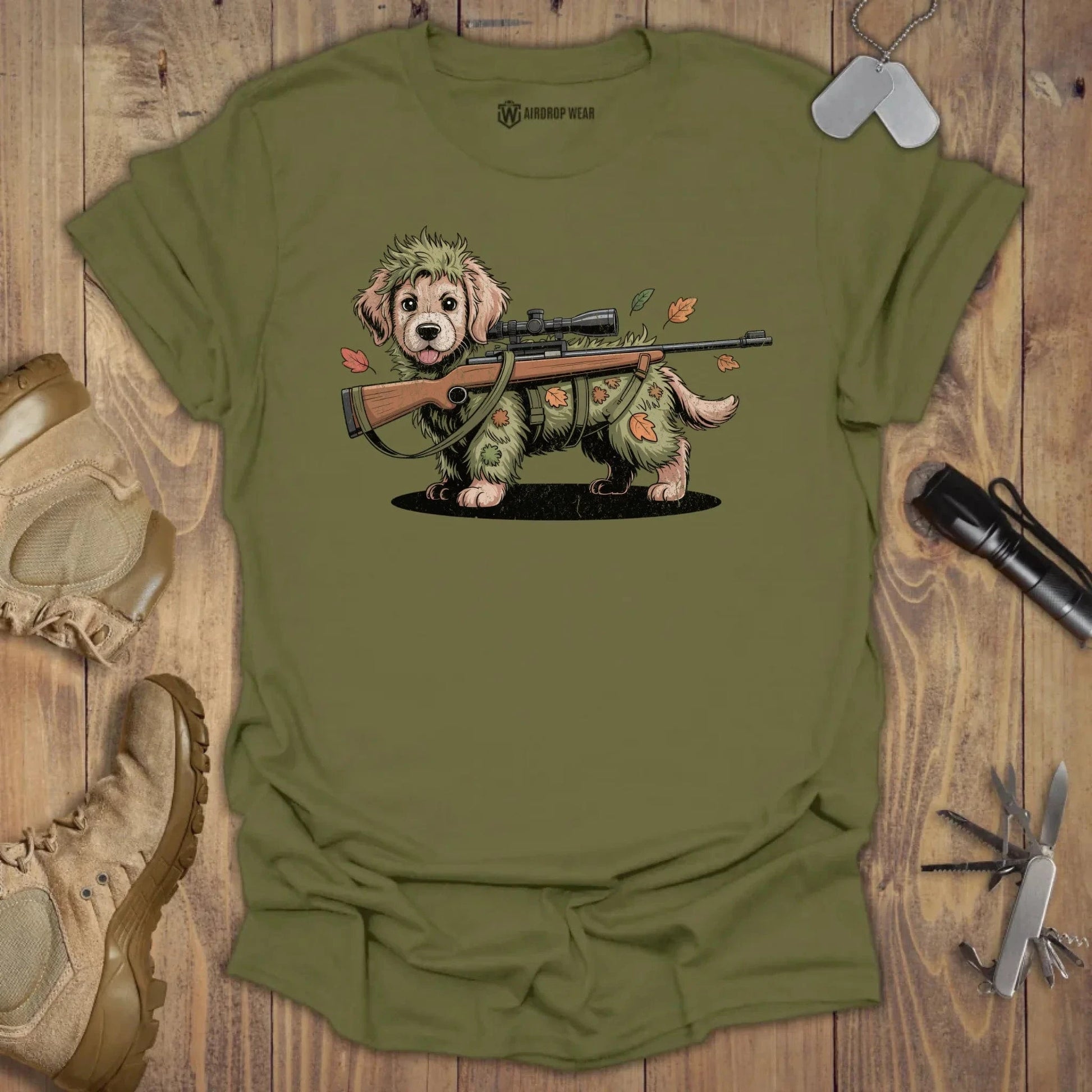 Sniper Golden Pup T-shirt Military Green