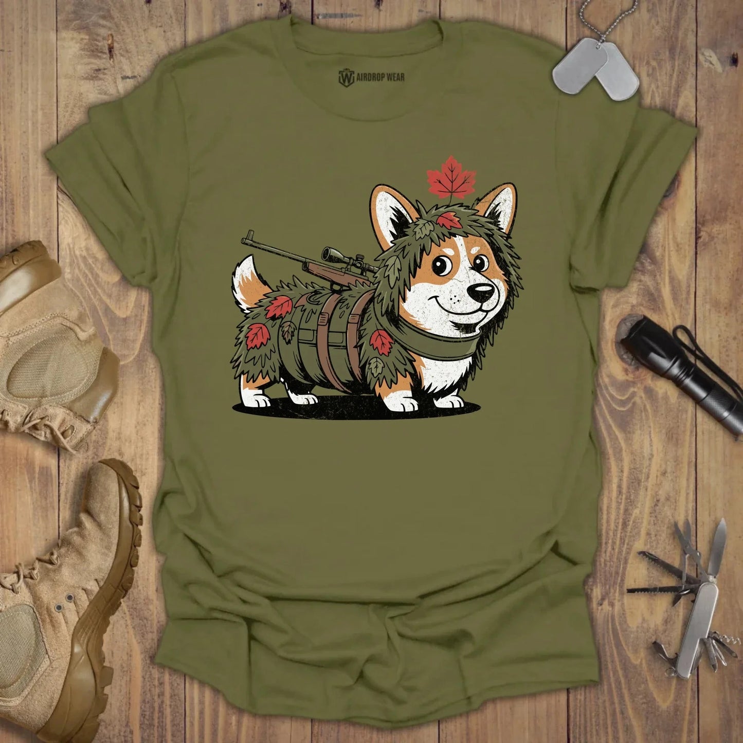 Sniper Corgi T-shirt Military Green
