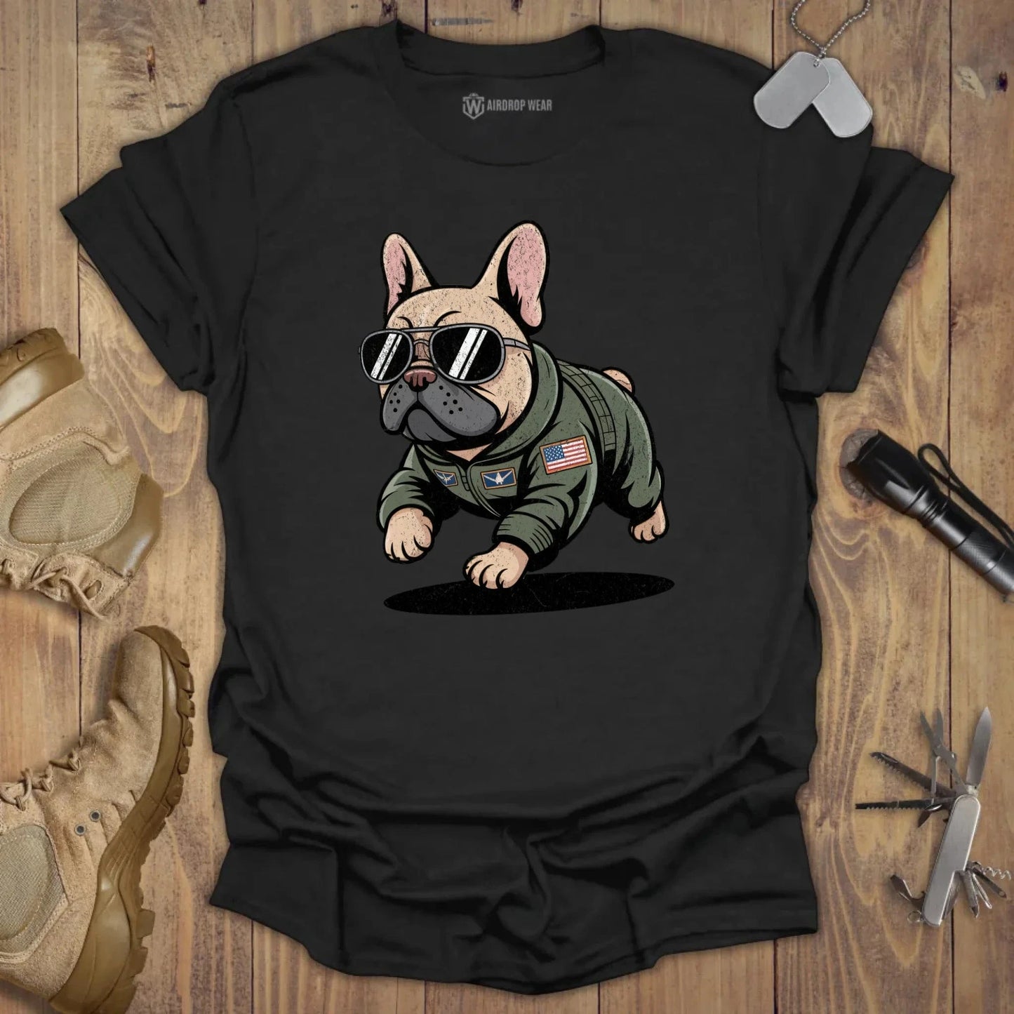 Fighter Pilot Frenchie T-shirt Black
