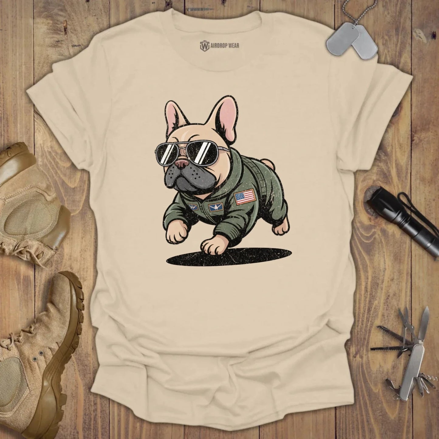 Fighter Pilot Frenchie T-shirt Sand