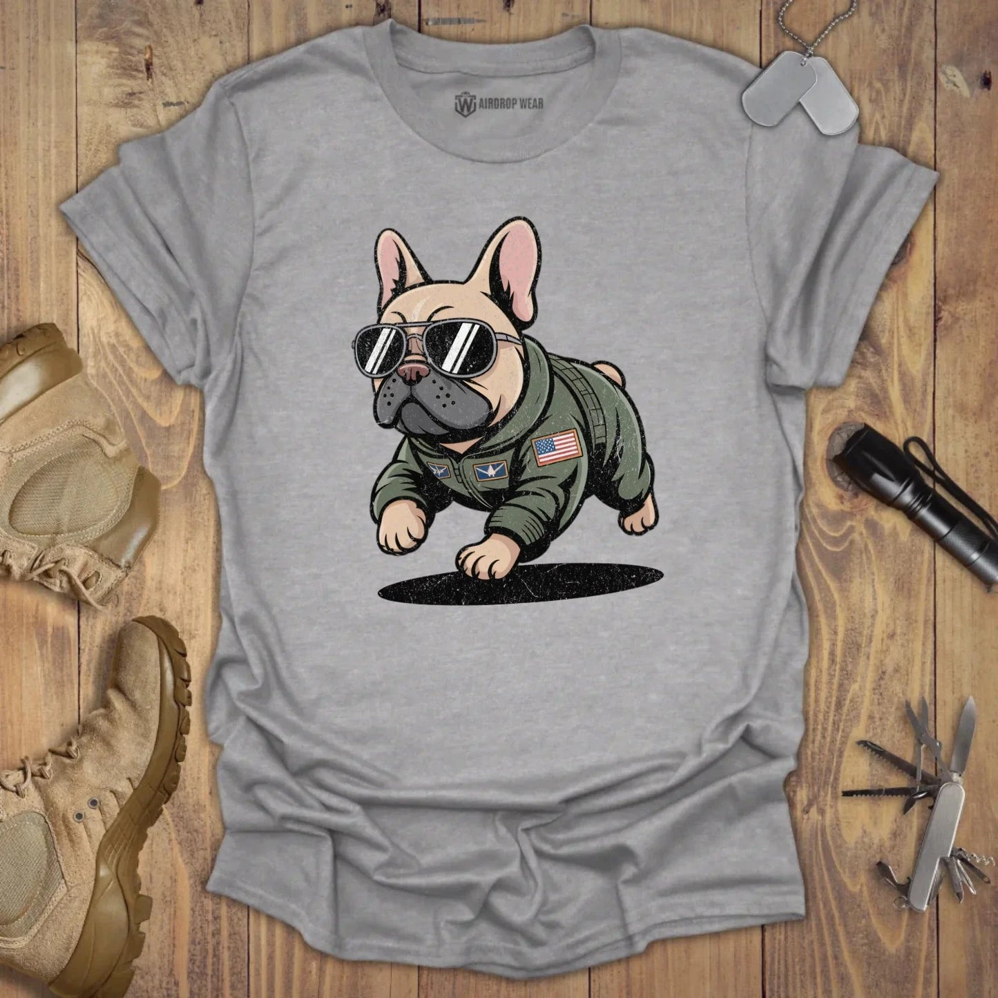 Fighter Pilot Frenchie T-shirt Sport Grey