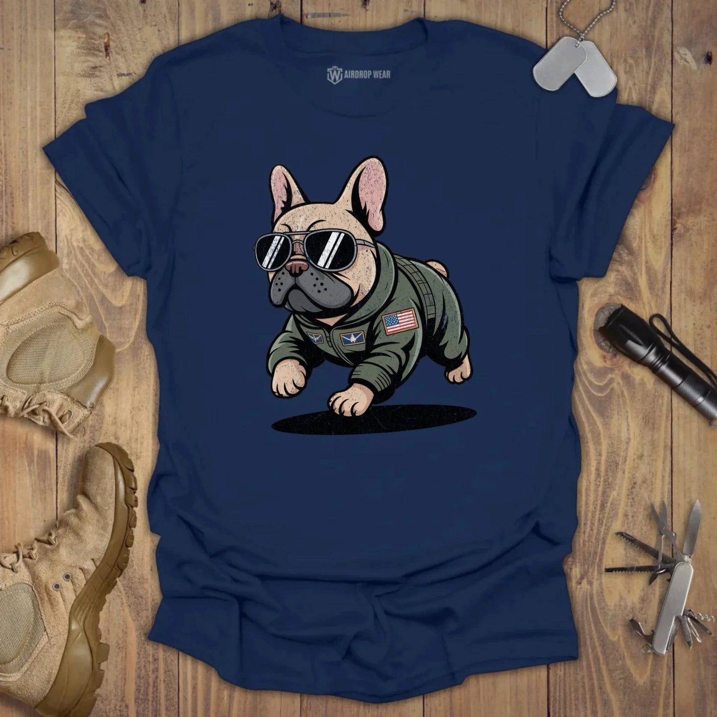 Fighter Pilot Frenchie T-shirt Navy