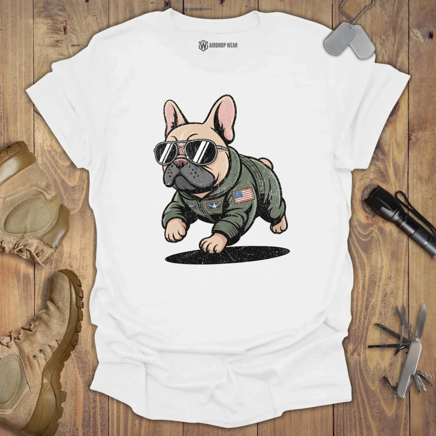 Fighter Pilot Frenchie T-shirt White
