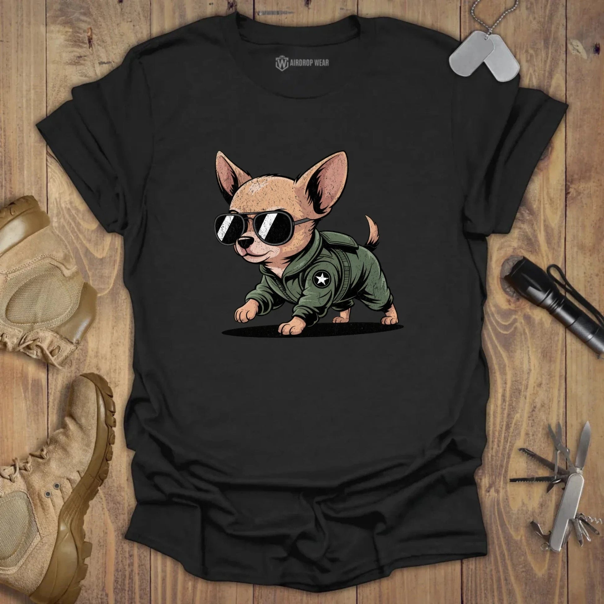 Fighter Pilot Chihuahua T-shirt Black