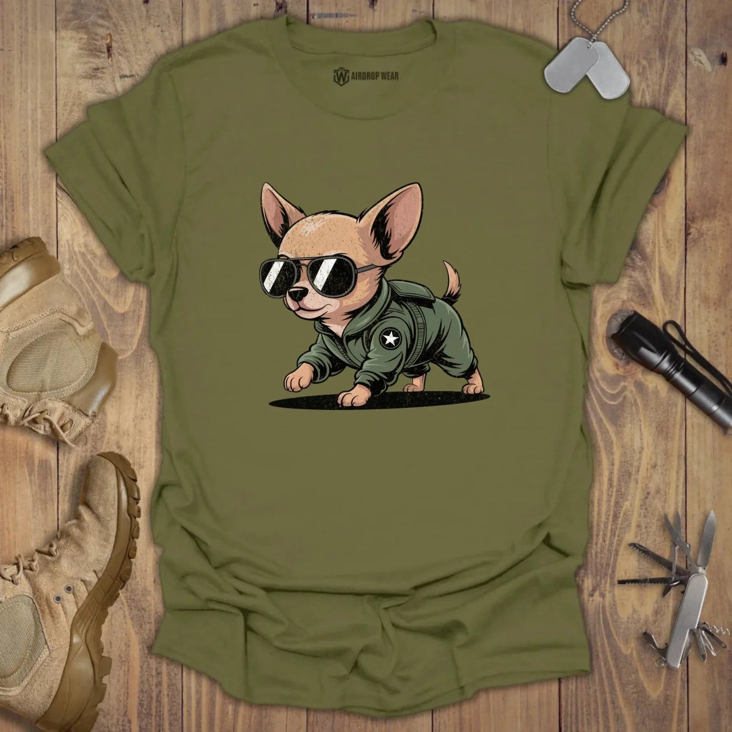 Fighter Pilot Chihuahua T-shirt Military Green