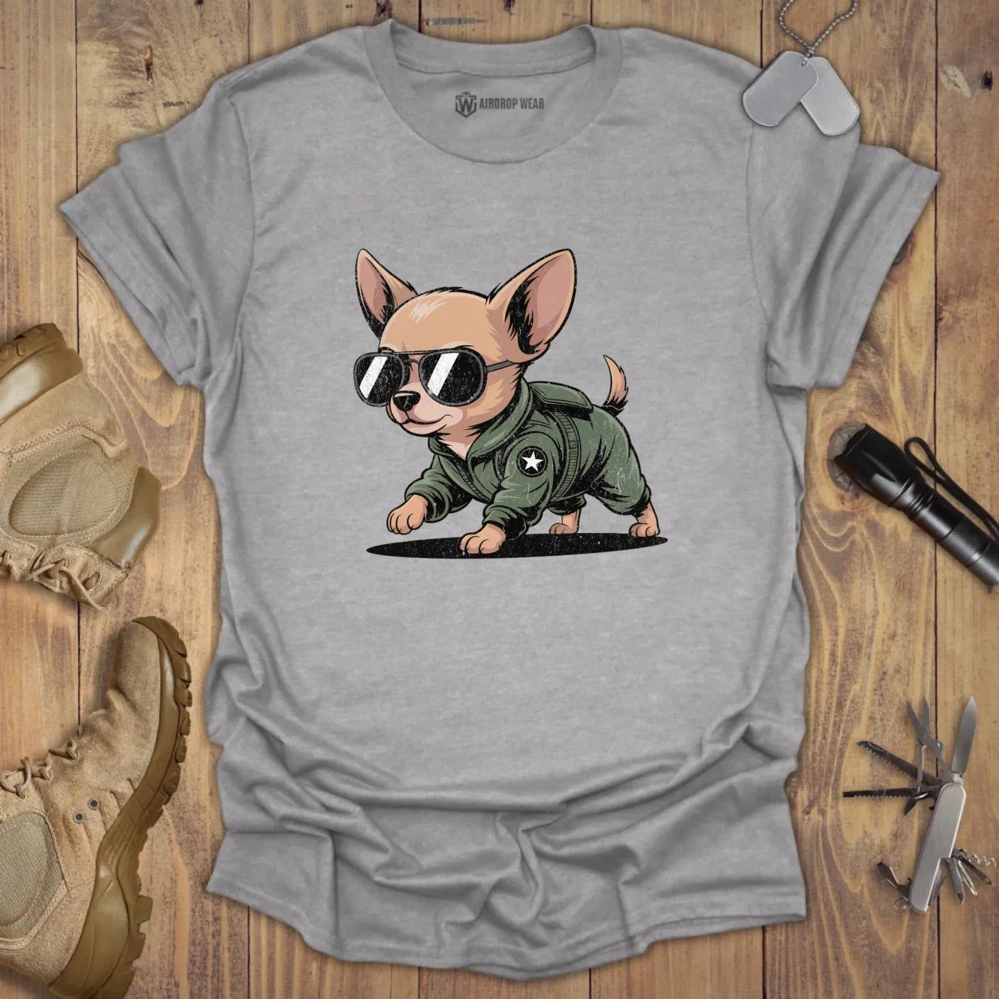 Fighter Pilot Chihuahua T-shirt Sport Grey
