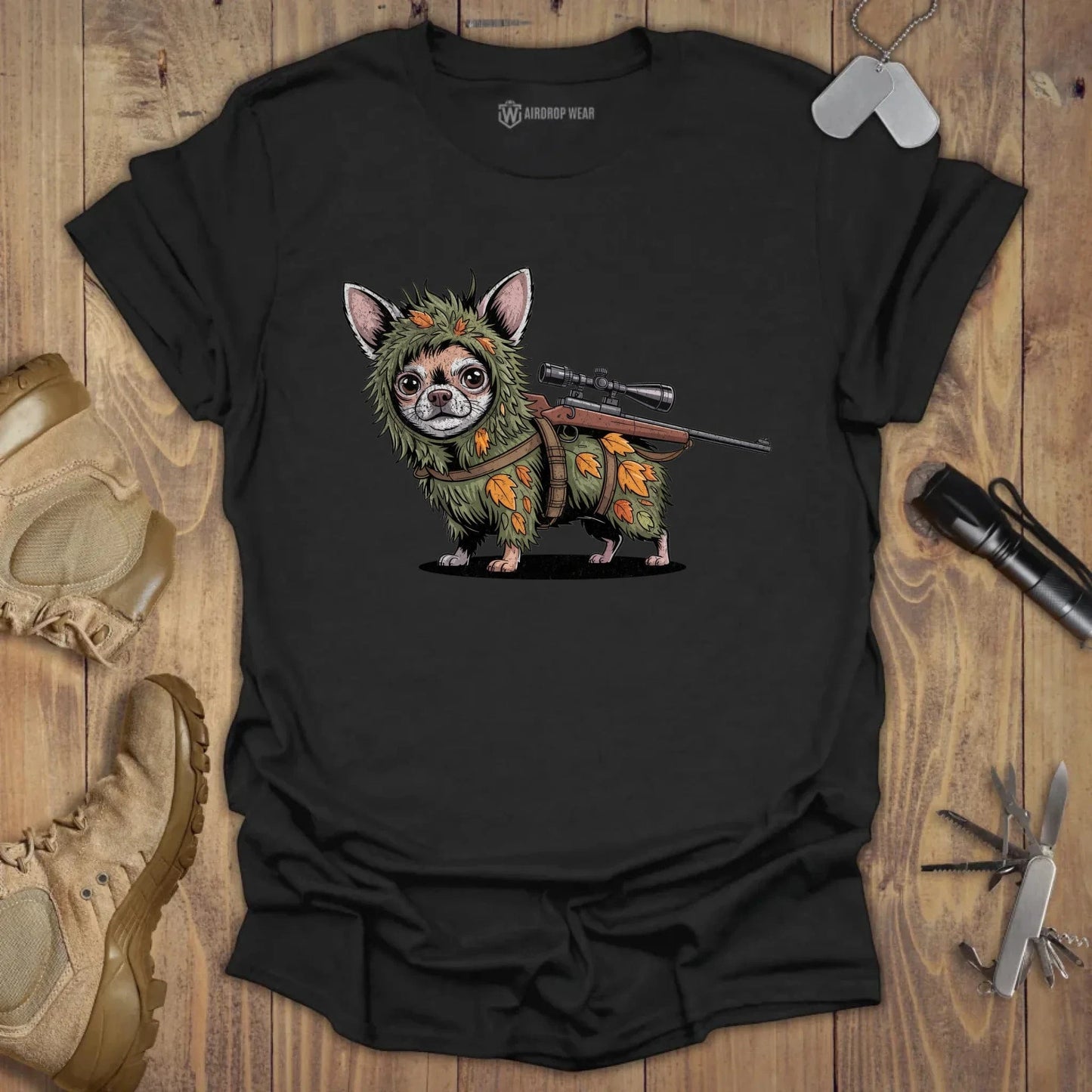 Sniper Chihuahua T-shirt Black