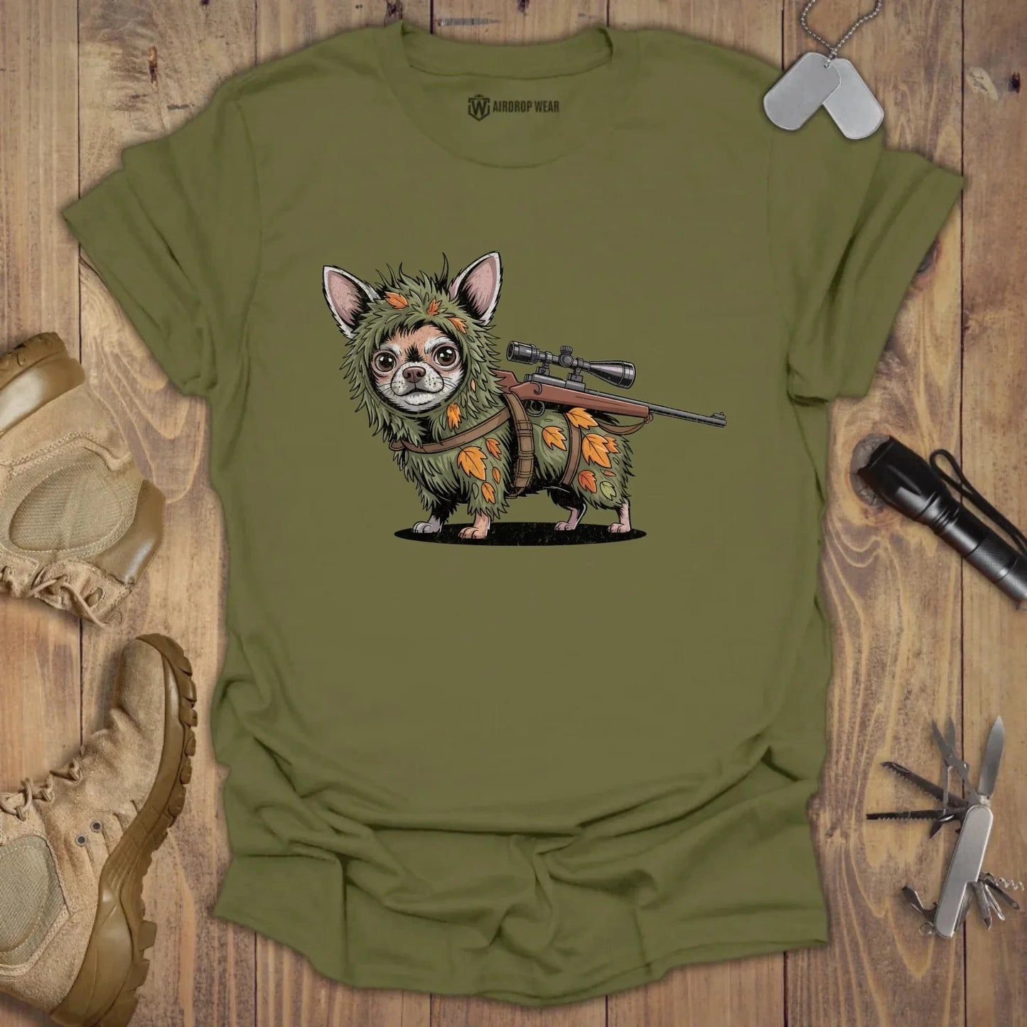 Sniper Chihuahua T-shirt Military Green