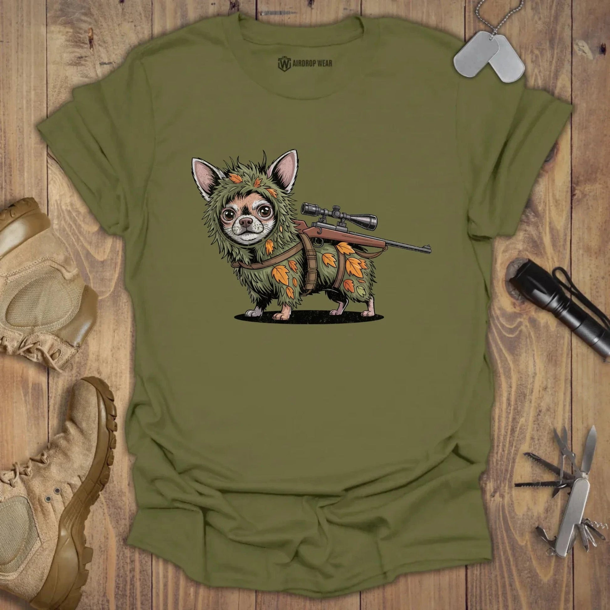 Sniper Chihuahua T-shirt Military Green