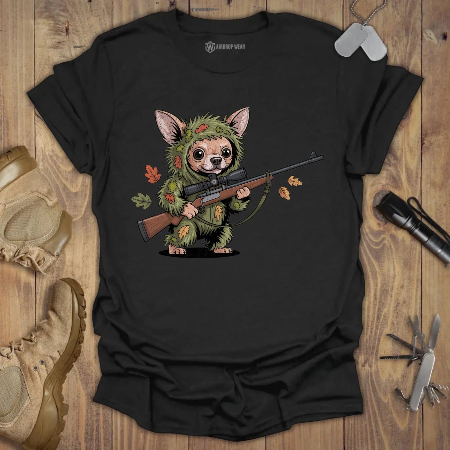 Sniper Chihuahua T-shirt Black