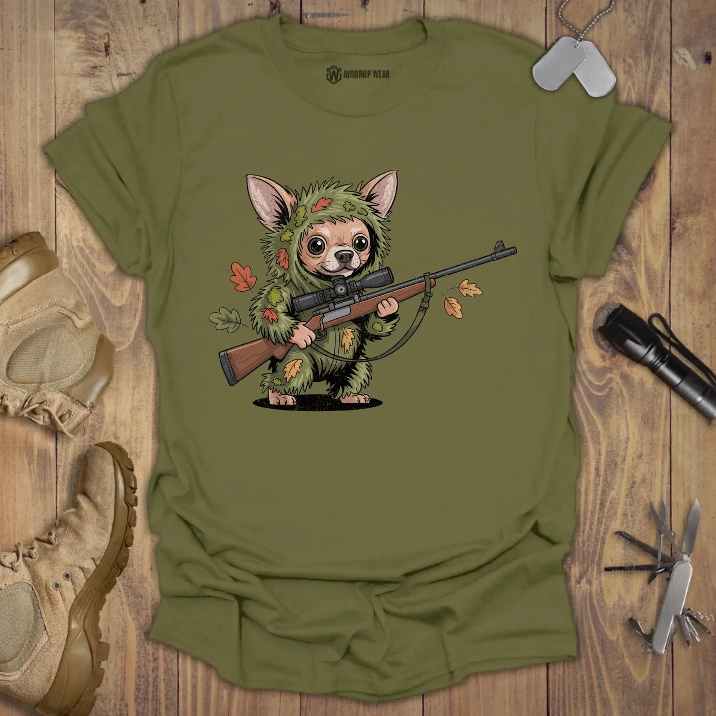 Sniper Chihuahua T-shirt Military Green