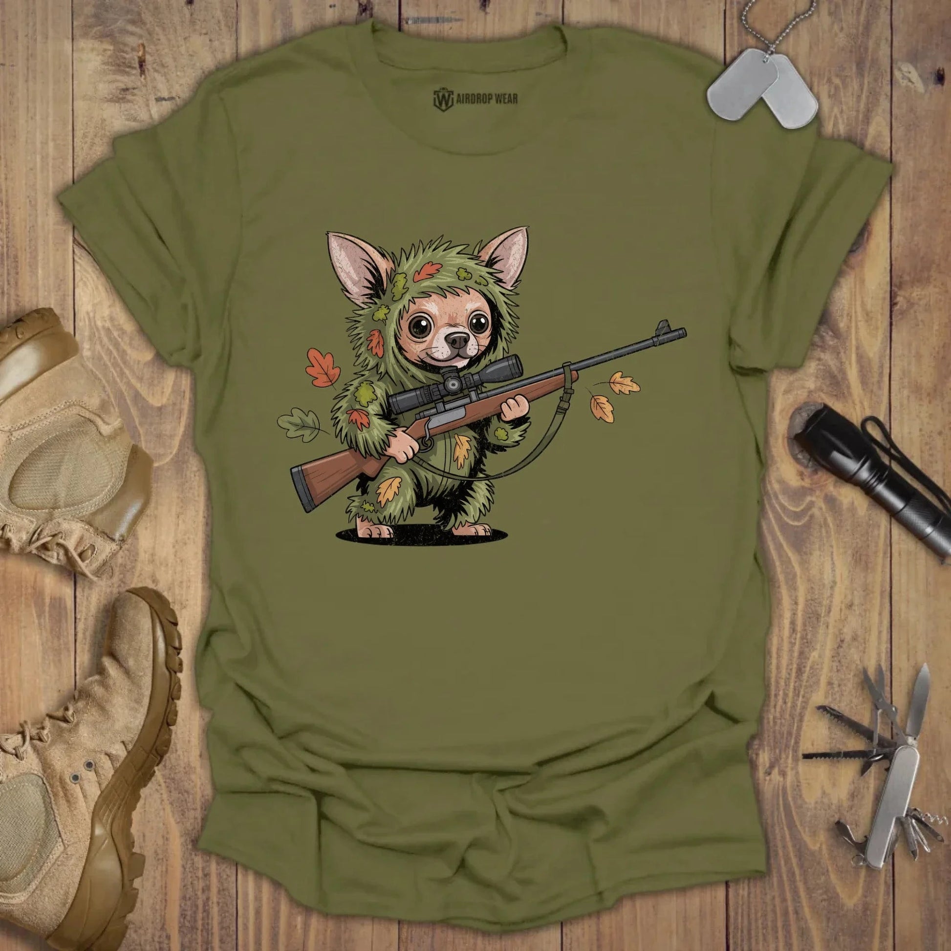 Sniper Chihuahua T-shirt Military Green