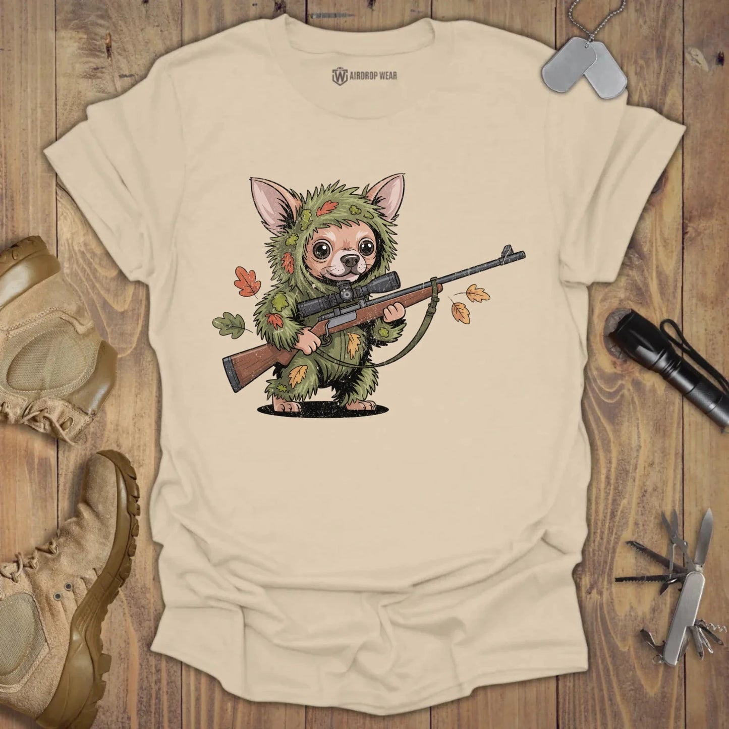 Sniper Chihuahua T-shirt Sand