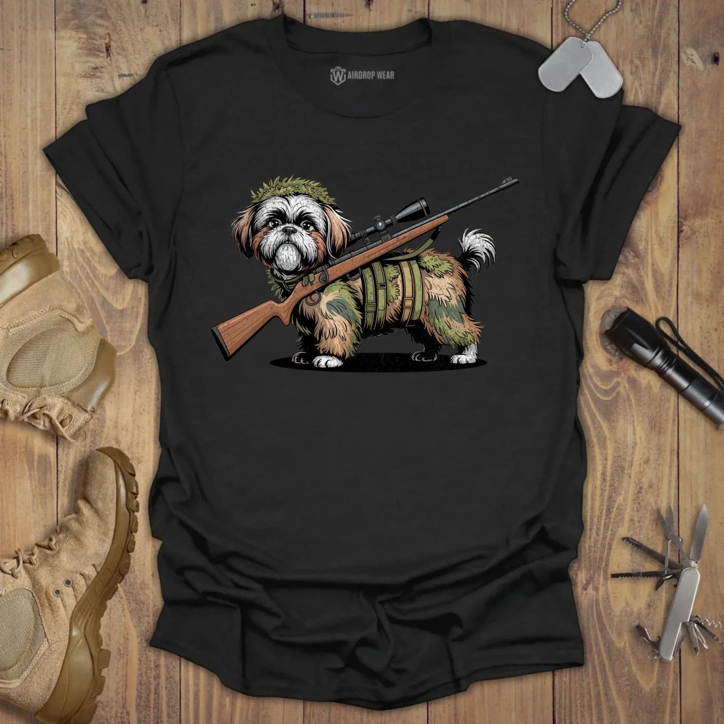 Sniper Shih Tzu T-shirt Black