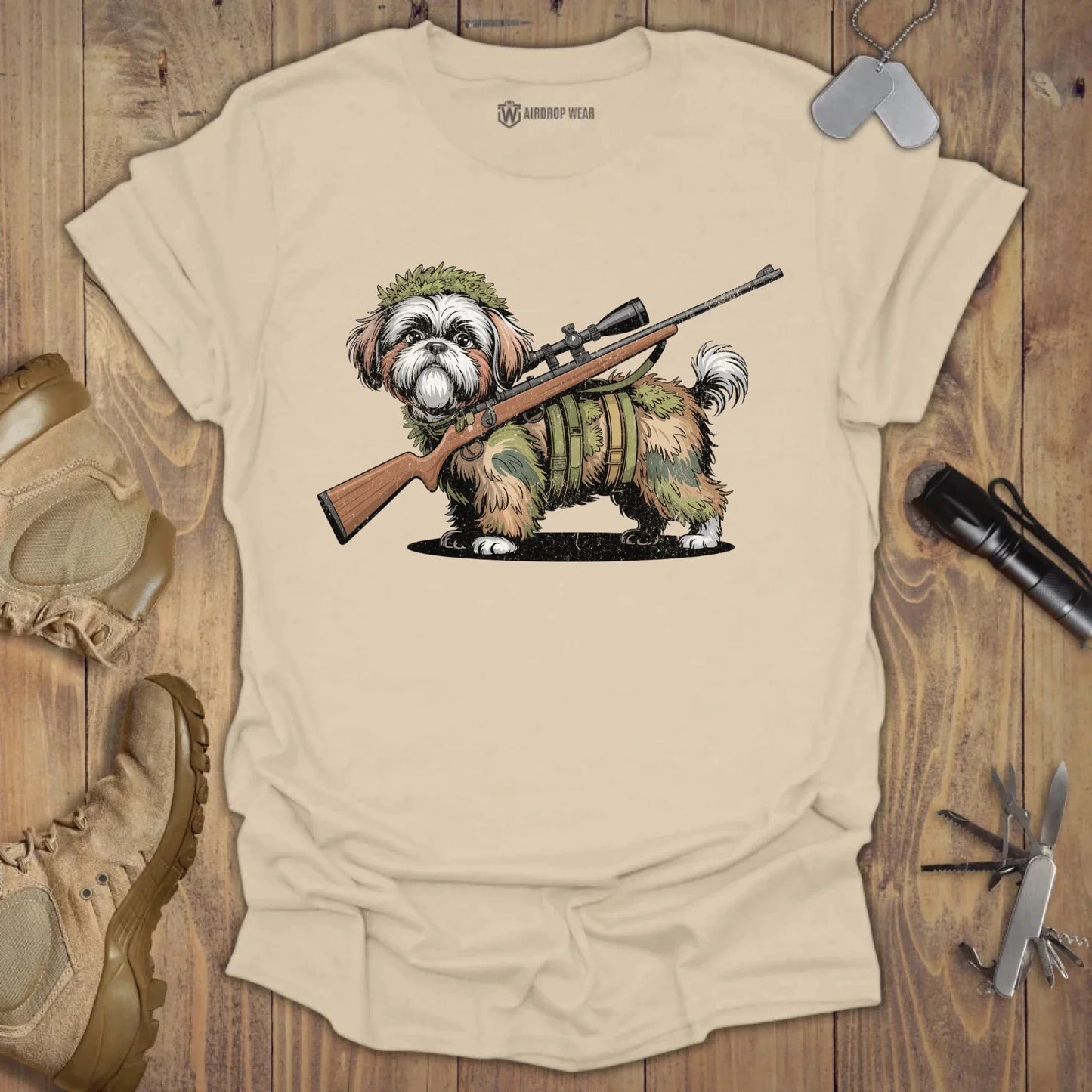 Sniper Shih Tzu T-shirt Sand