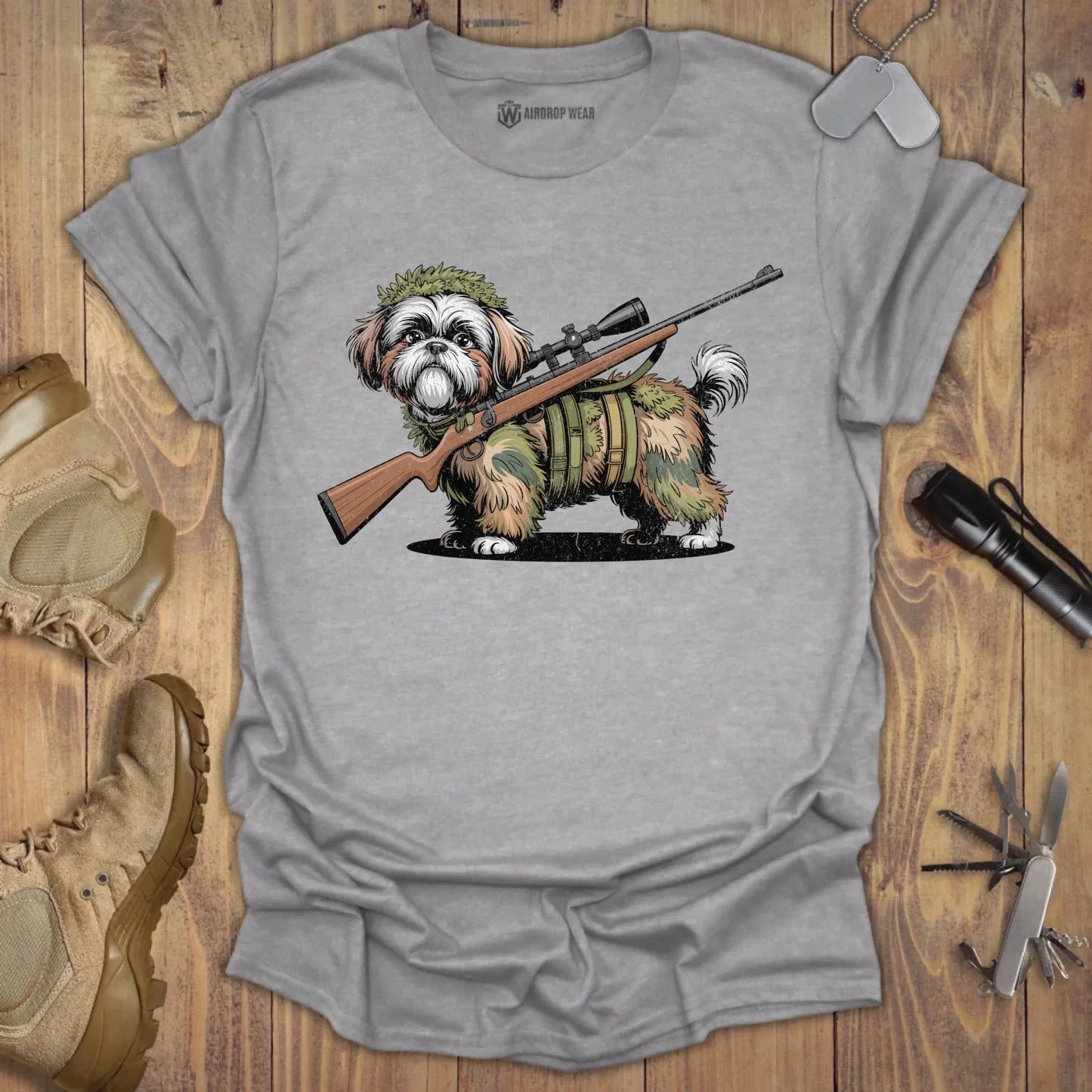 Sniper Shih Tzu T-shirt Sport Grey