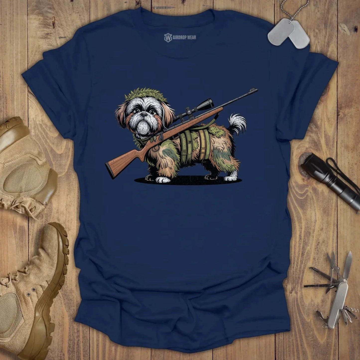 Sniper Shih Tzu T-shirt Navy