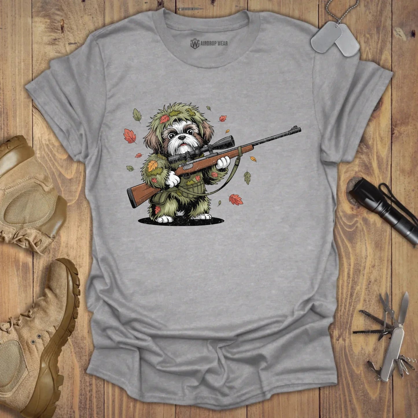 Sniper Shih Tzu T-shirt Sport Grey