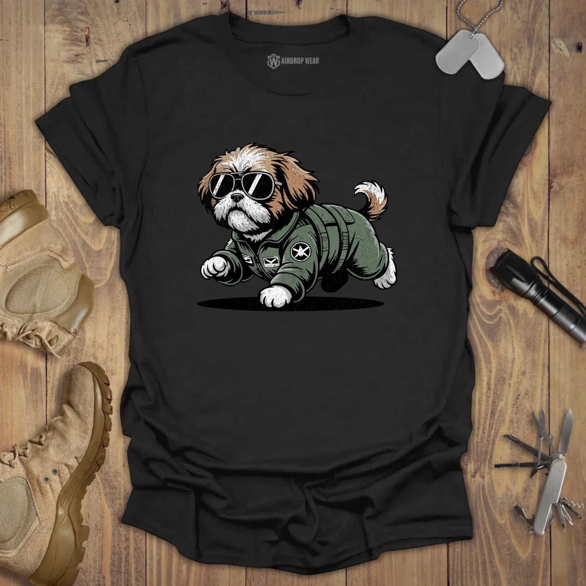Fighter Pilot Shih Tzu T-shirt Black