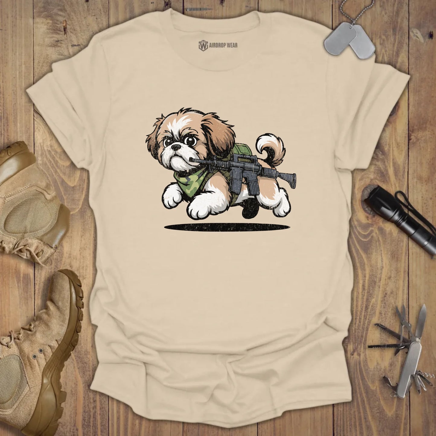 Tactical Shih Tzu T-shirt Sand
