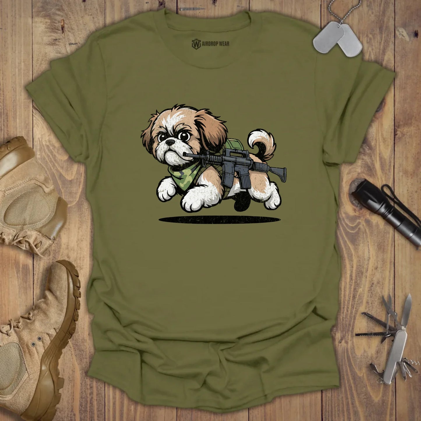 Tactical Shih Tzu T-shirt Military Green